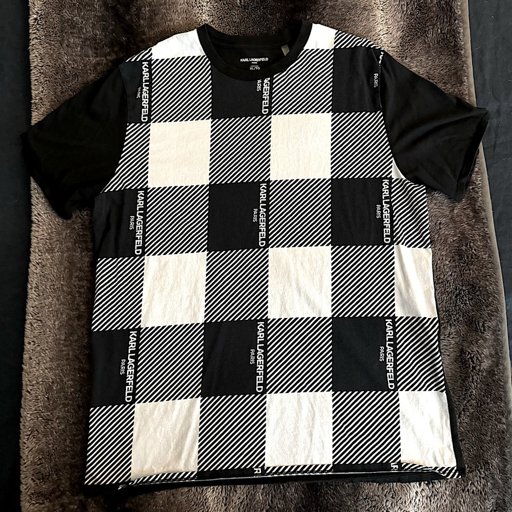 Karl Lagerfeld Plaid Patterned Short Sleeved T-Shirt